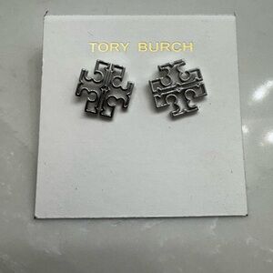 Tory Burch Silver Logo Earrings